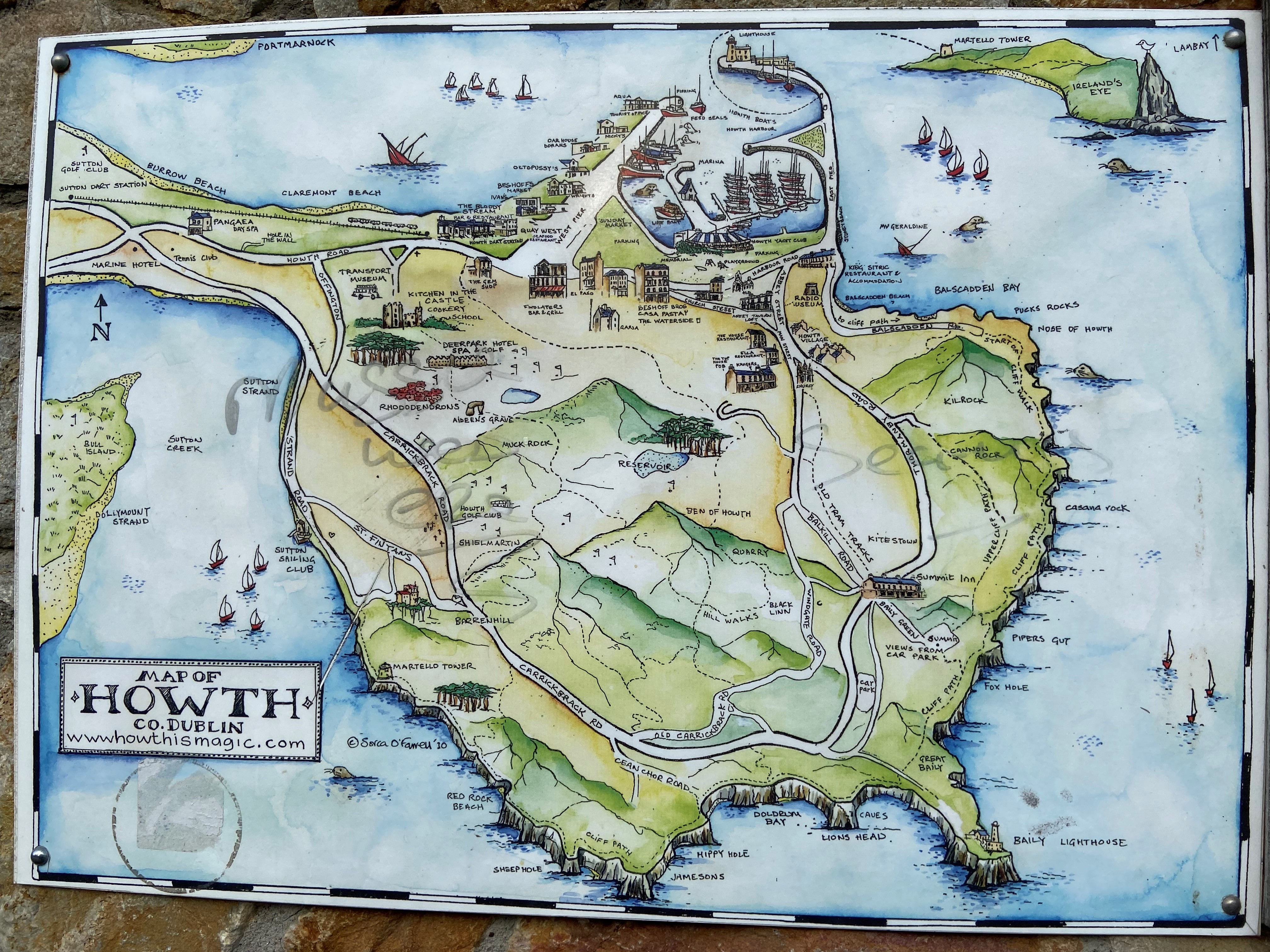 gezeichnete Karte der Halbinsel Howth