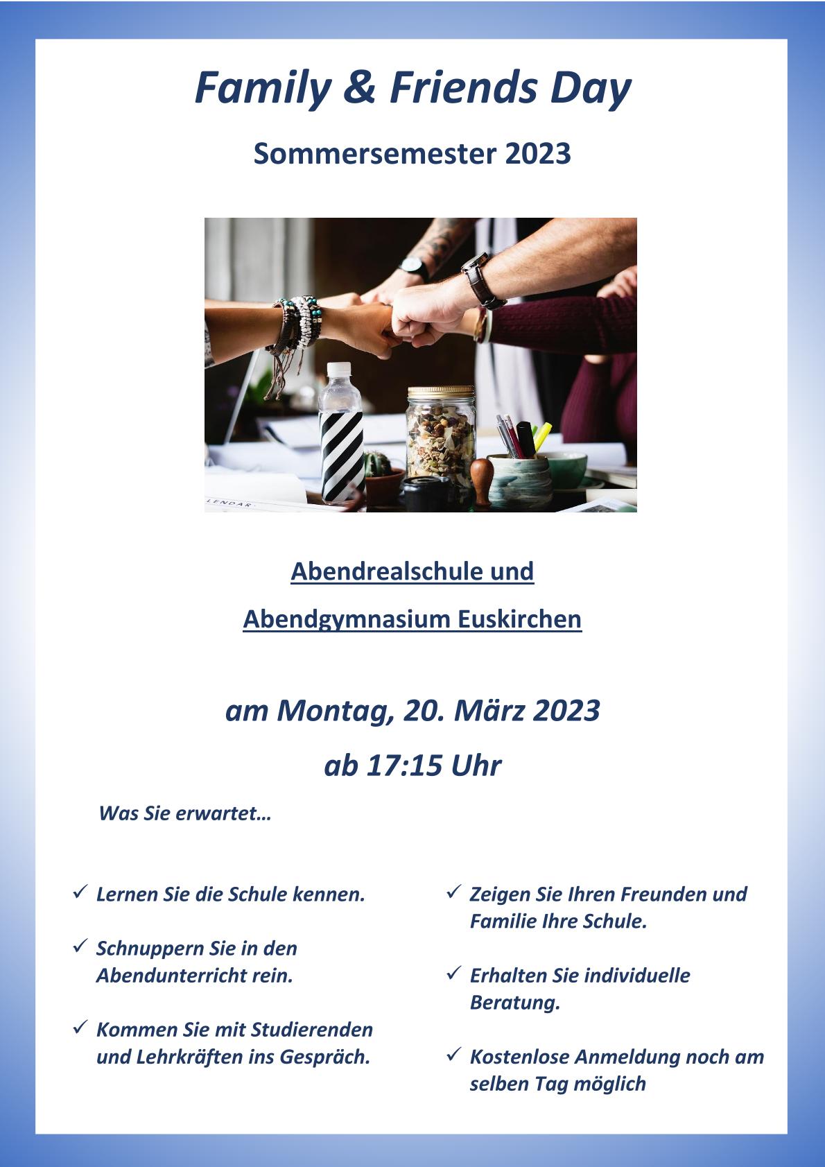Flyer für den Family and Friends Day in Euskirchen im Sommersemester 2023