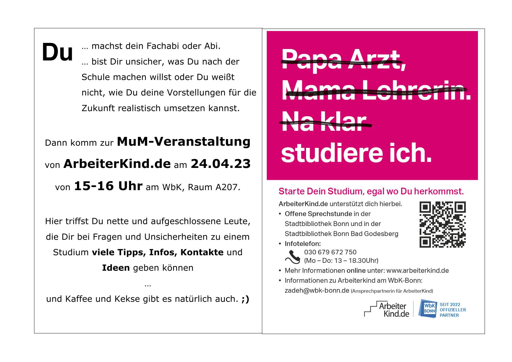 Plakat für die Veranstaltung von ArbeiterKind.de am 24.04.2023